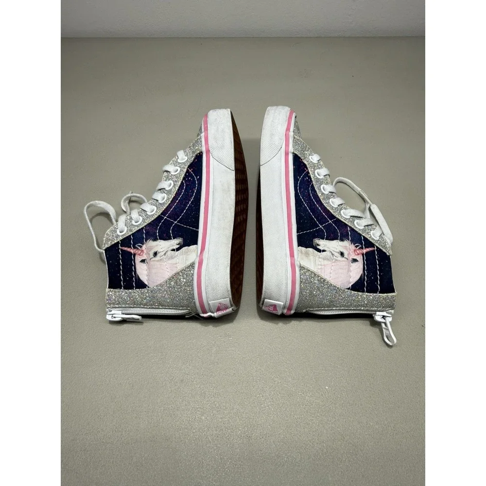 KIDS VANS HIGH TOP ZIPPER SNEAKER SILVER GLITTER UNICORN GIRLS SIZE 11